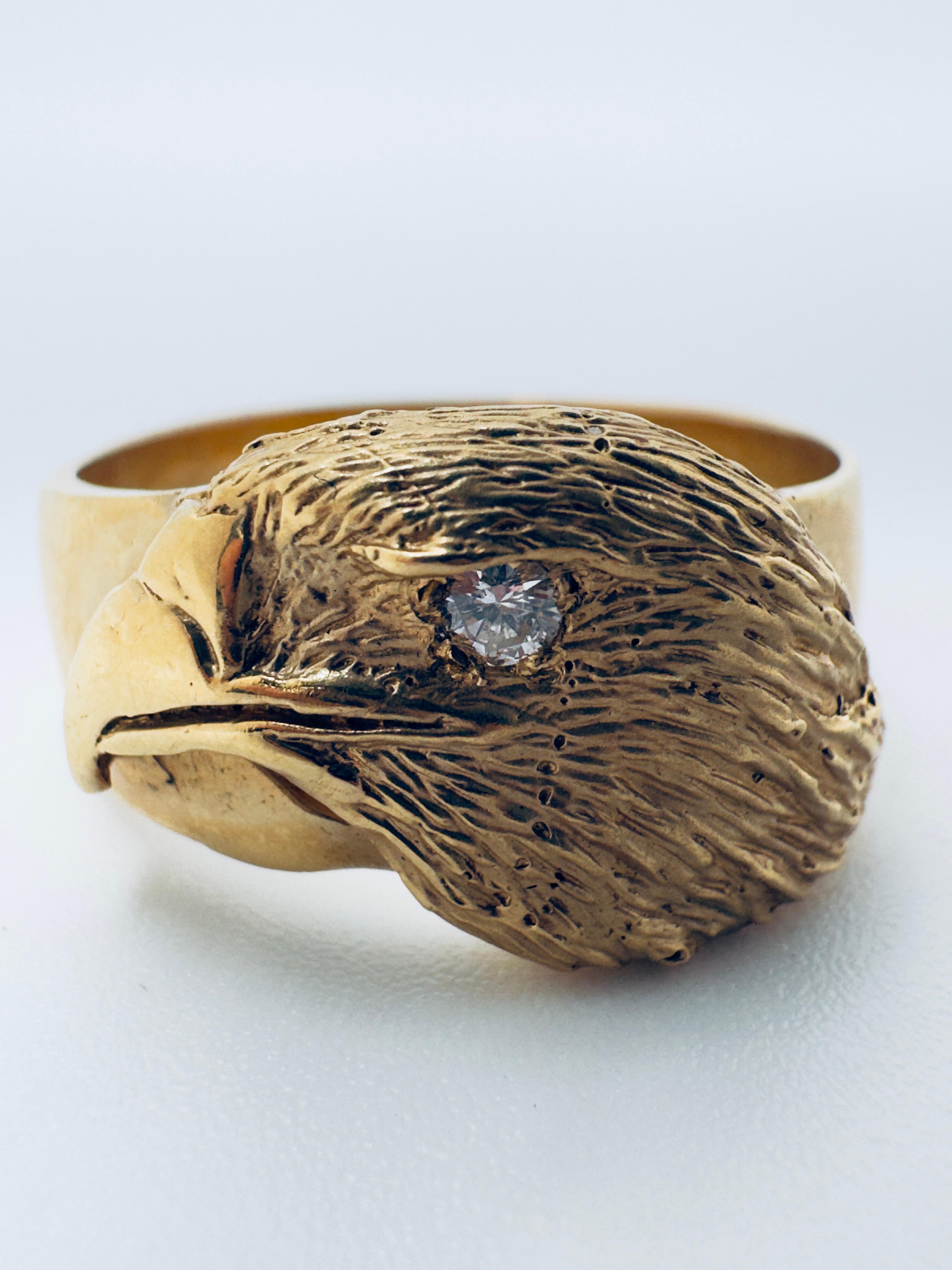 Men's 14K Gold Eagle Head Ring For Sale 1