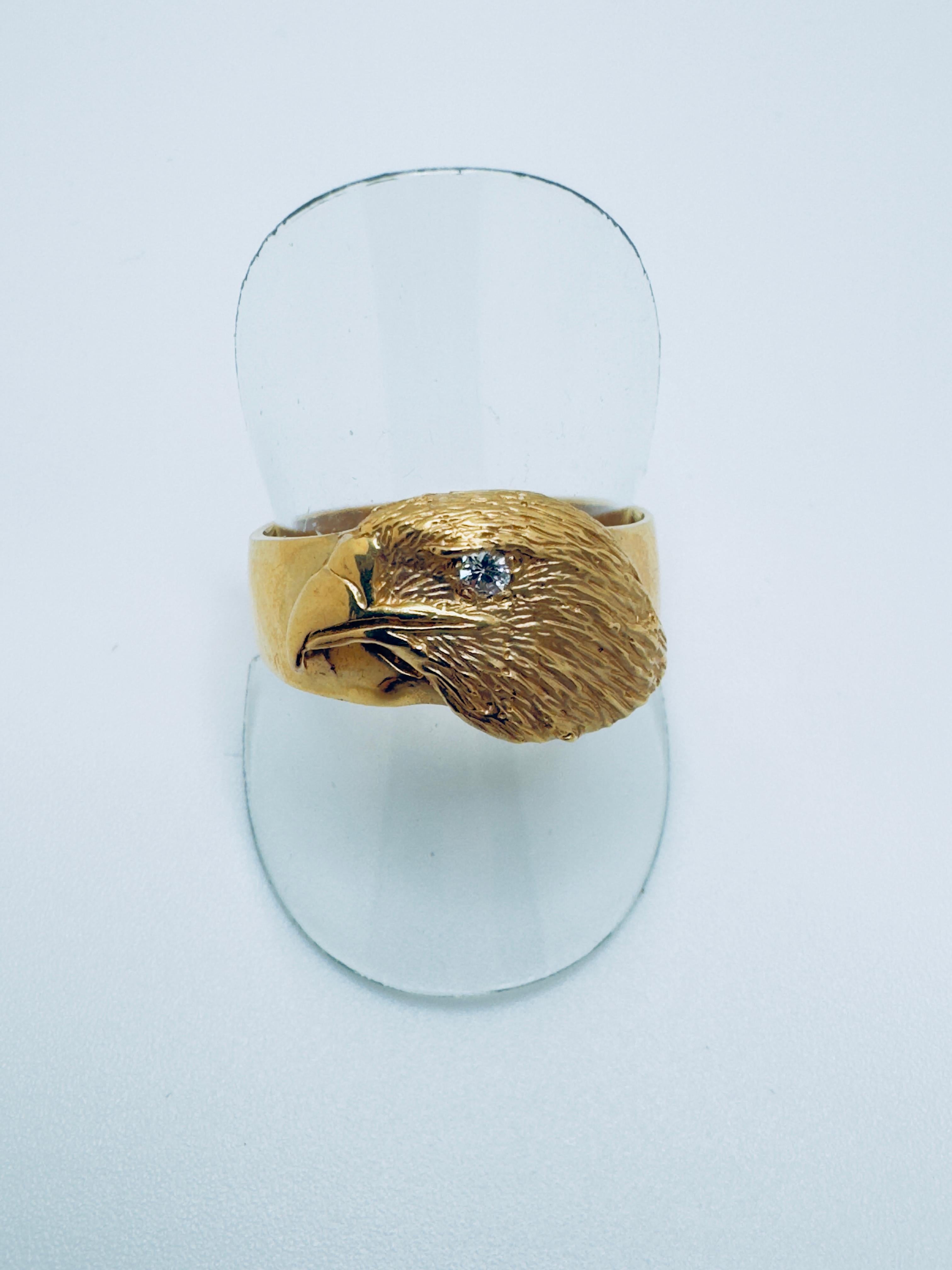 Men's 14K Gold Eagle Head Ring For Sale 4