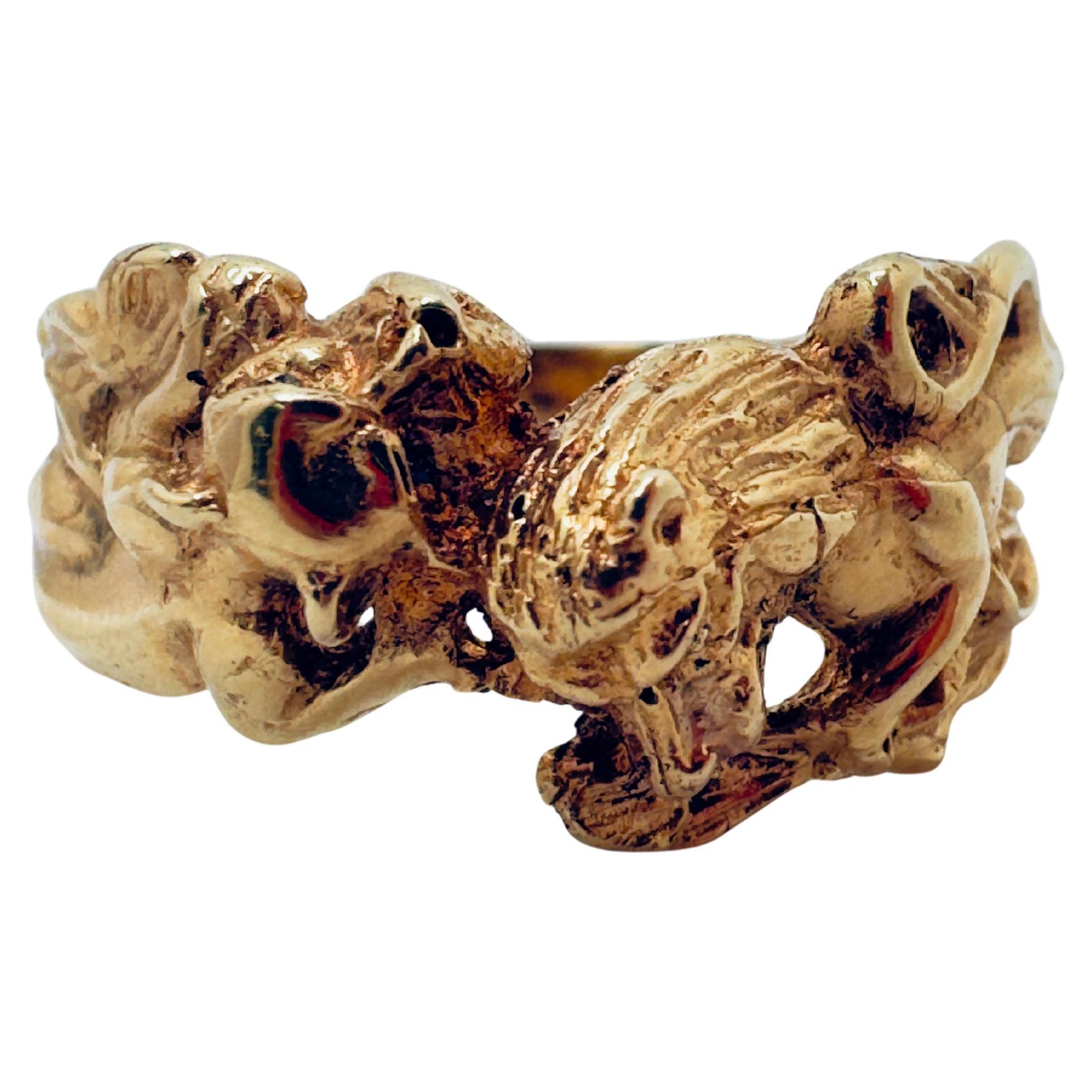 Men’s 14K Gold Fighting Lions Ring