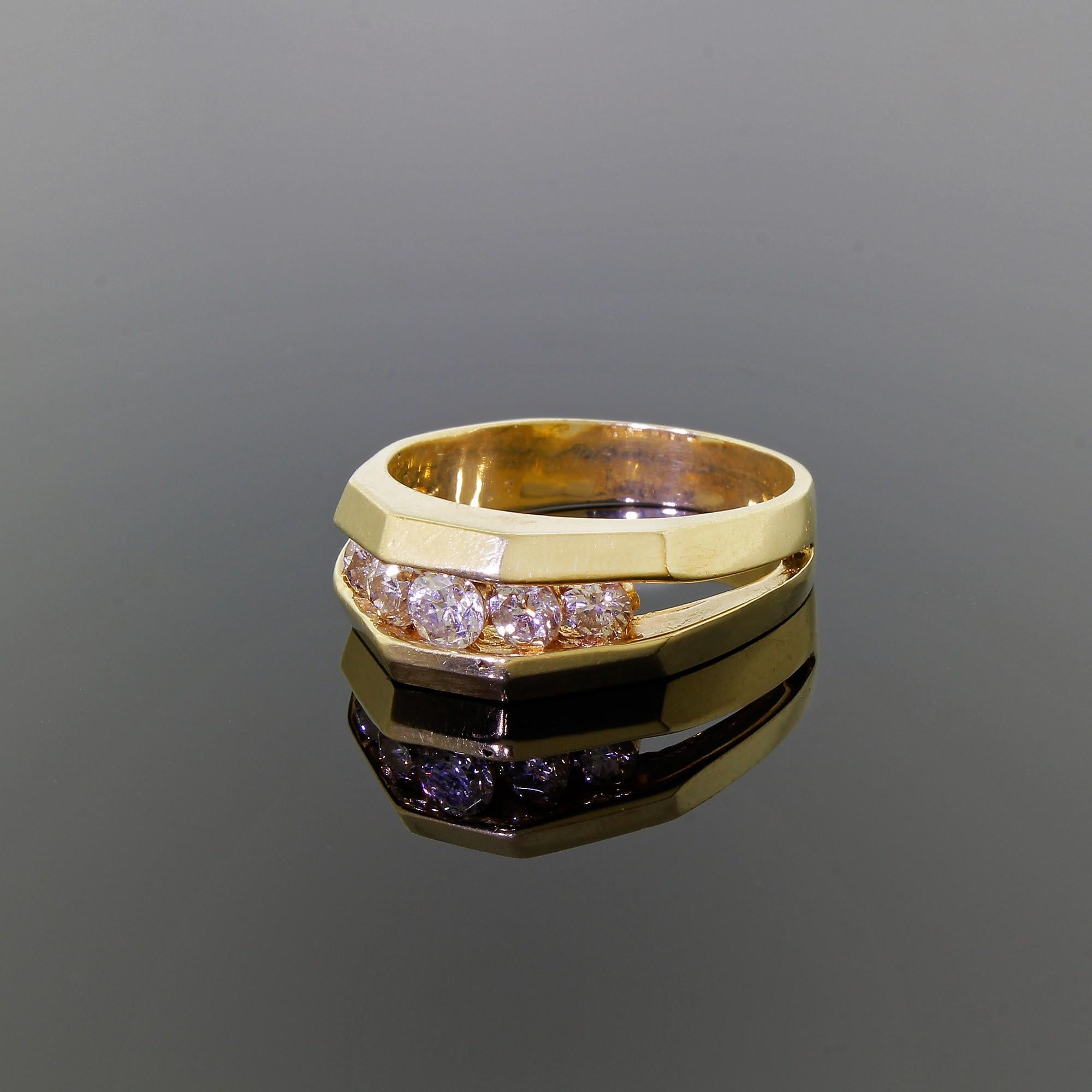Modern Men's 14 Karat Gold Ring Five Diamonds 0.50 Carat Unique 3D Channel Setting
