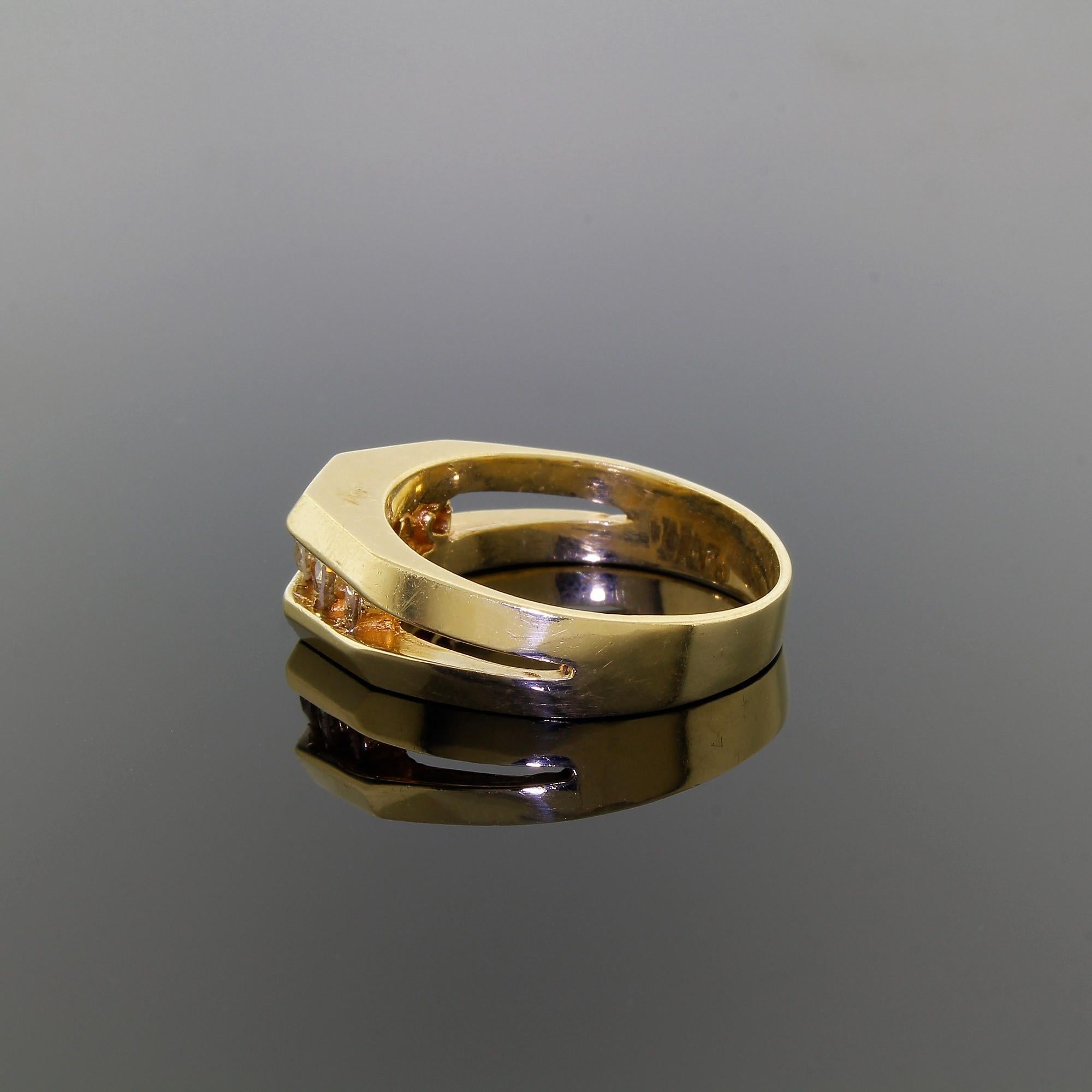 Round Cut Men's 14 Karat Gold Ring Five Diamonds 0.50 Carat Unique 3D Channel Setting