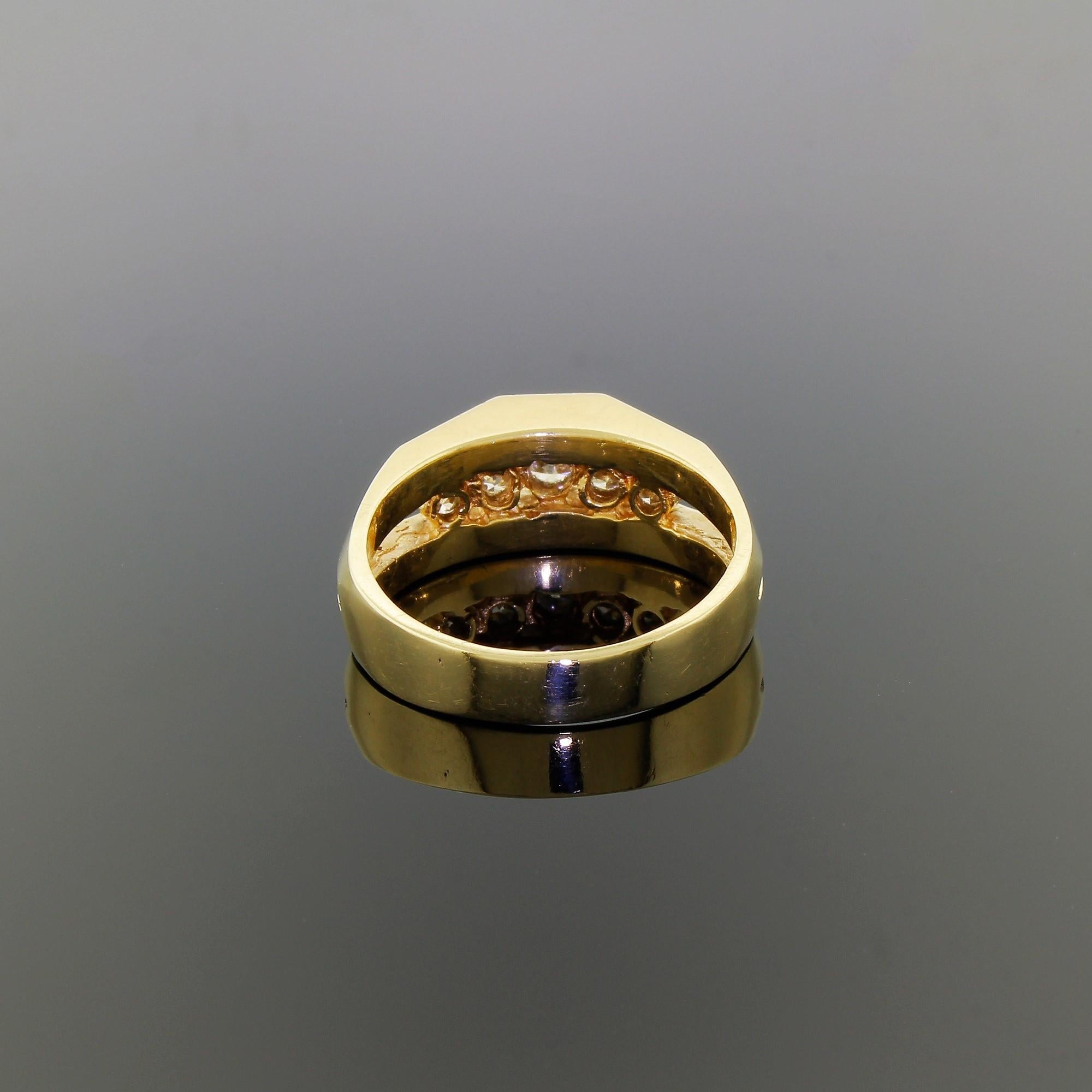 Men's 14 Karat Gold Ring Five Diamonds 0.50 Carat Unique 3D Channel Setting In Good Condition In Lauderdale by the Sea, FL