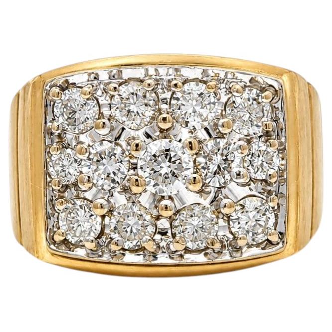 Men's 14k Solid Gold 1.75ctw Round Diamond Cluster 16.3mm Wide Rectangular Ring