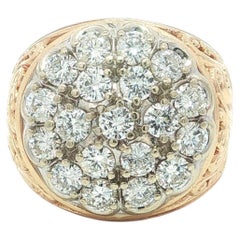Men's 14k Solid Gold 3ctw Diamond Cluster Open Work Sides Ring