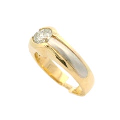Men's 14k Two Tone Gold 1.27ctw Half Bezel Diamond Solitaire Band Ring