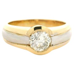 Men's 14k Two Tone Gold 1.27ctw Half Bezel Diamond Solitaire Band Ring