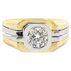 Herren 14K zwei Ton Solitär Ring mit Lünette Set 1,05 Karat runden Diamanten