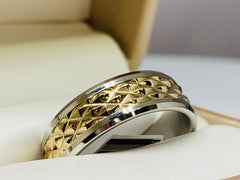 Men's 14 Karat White and Yellow Gold Patterned Wedding Band