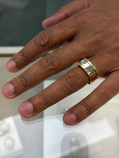 Men's 14K White and Yellow Gold Two Tone Wide Ring, One Round Diamond 0.25 Cts