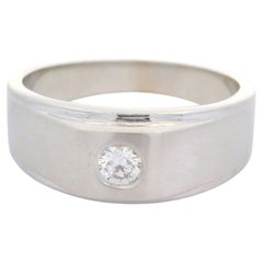 Men's 14k White Gold 0.16ctw Diamond Solitaire Brushed Finish Wedding Band Ring