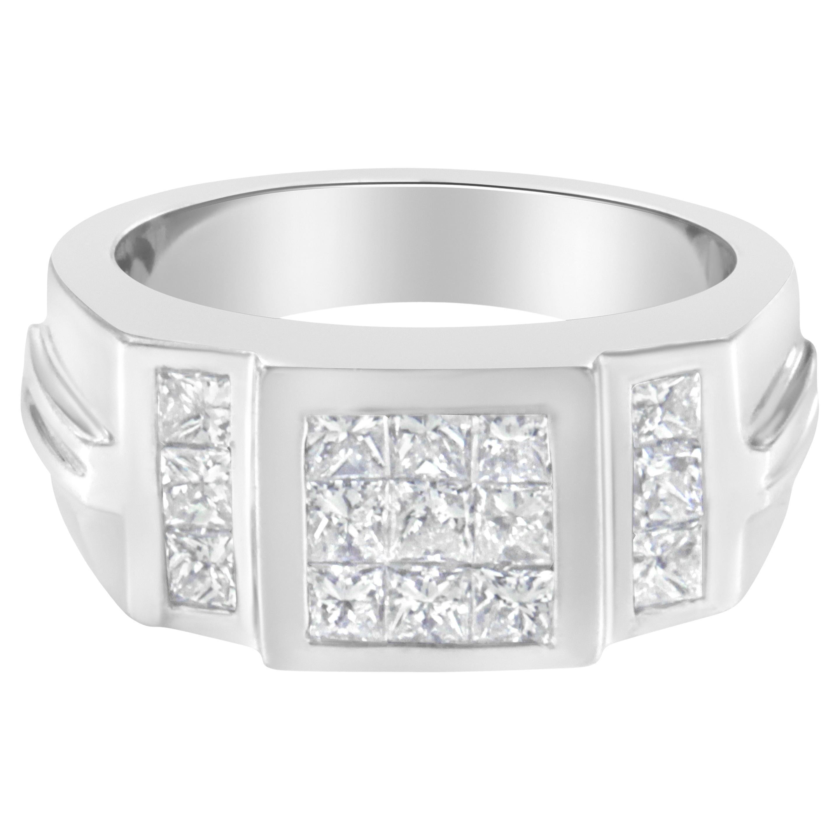 Bague pour homme en or blanc 14K avec 2,0 carats de diamants en grappe