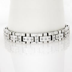 Men's 14k White Gold 2.40ctw Round Brilliant Diamond 11.1mm Wide Link Bracelet