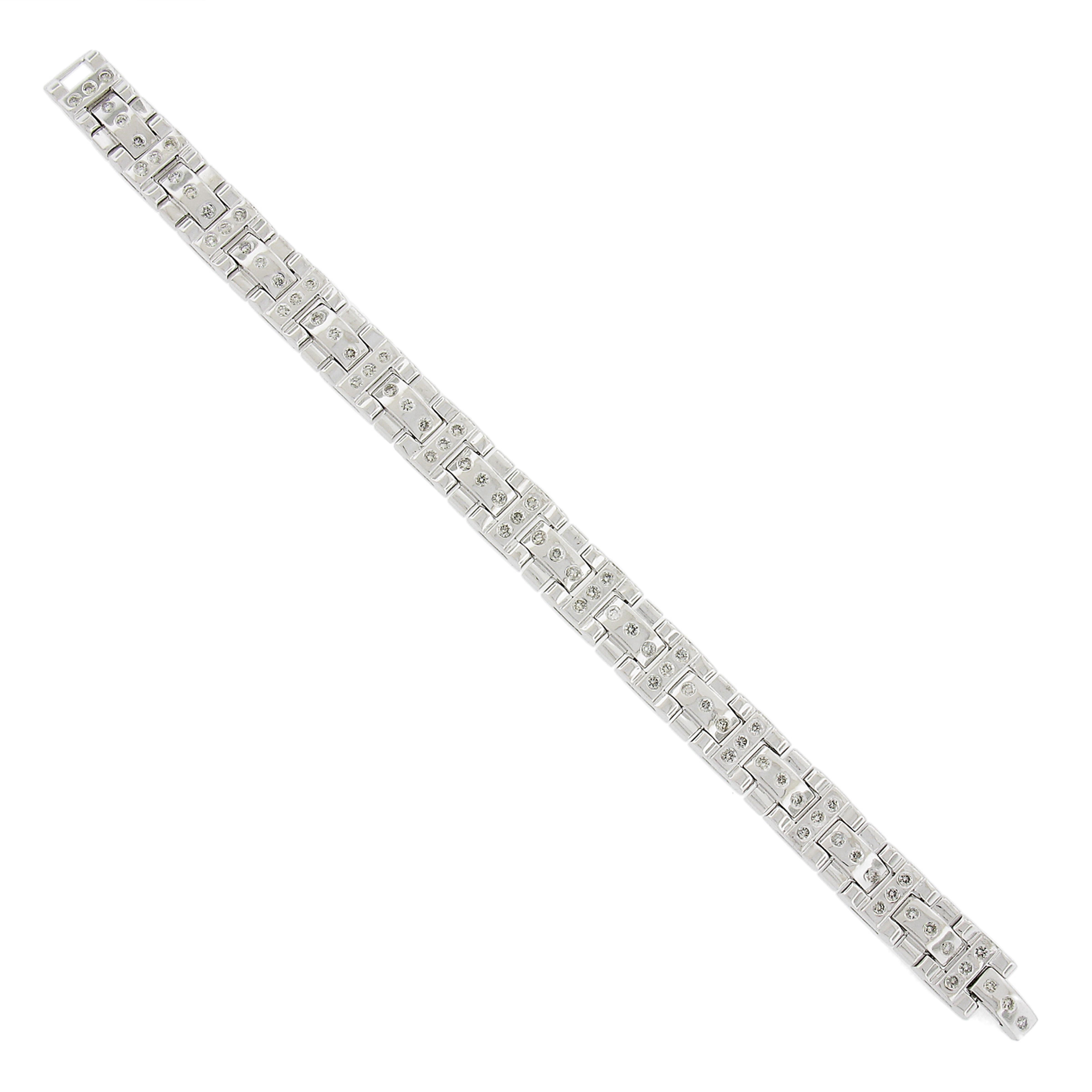 Men's 14k White Gold 2.40ctw Round Brilliant Diamond 11.1mm Wide Link Bracelet For Sale 1
