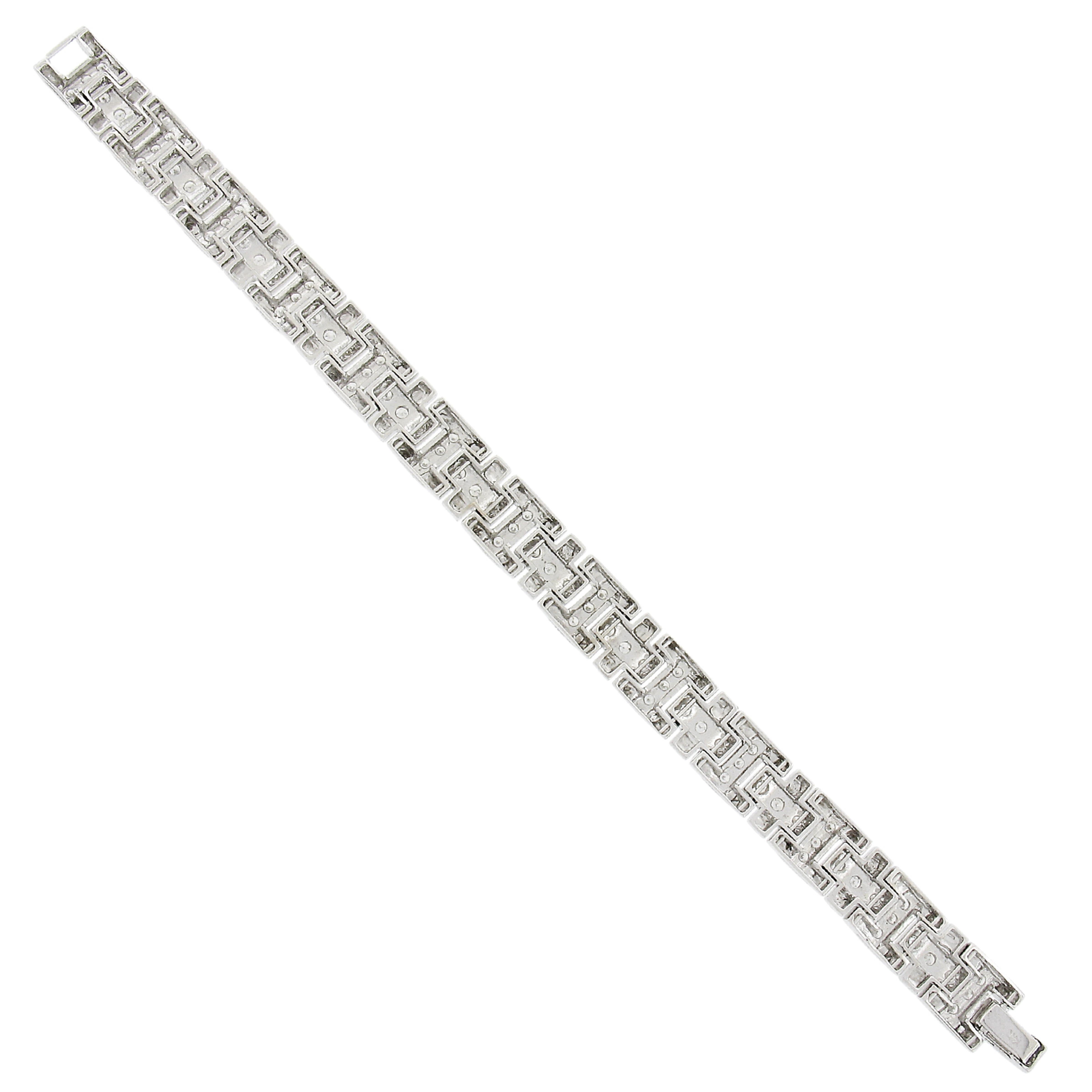 Men's 14k White Gold 2.40ctw Round Brilliant Diamond 11.1mm Wide Link Bracelet For Sale 3