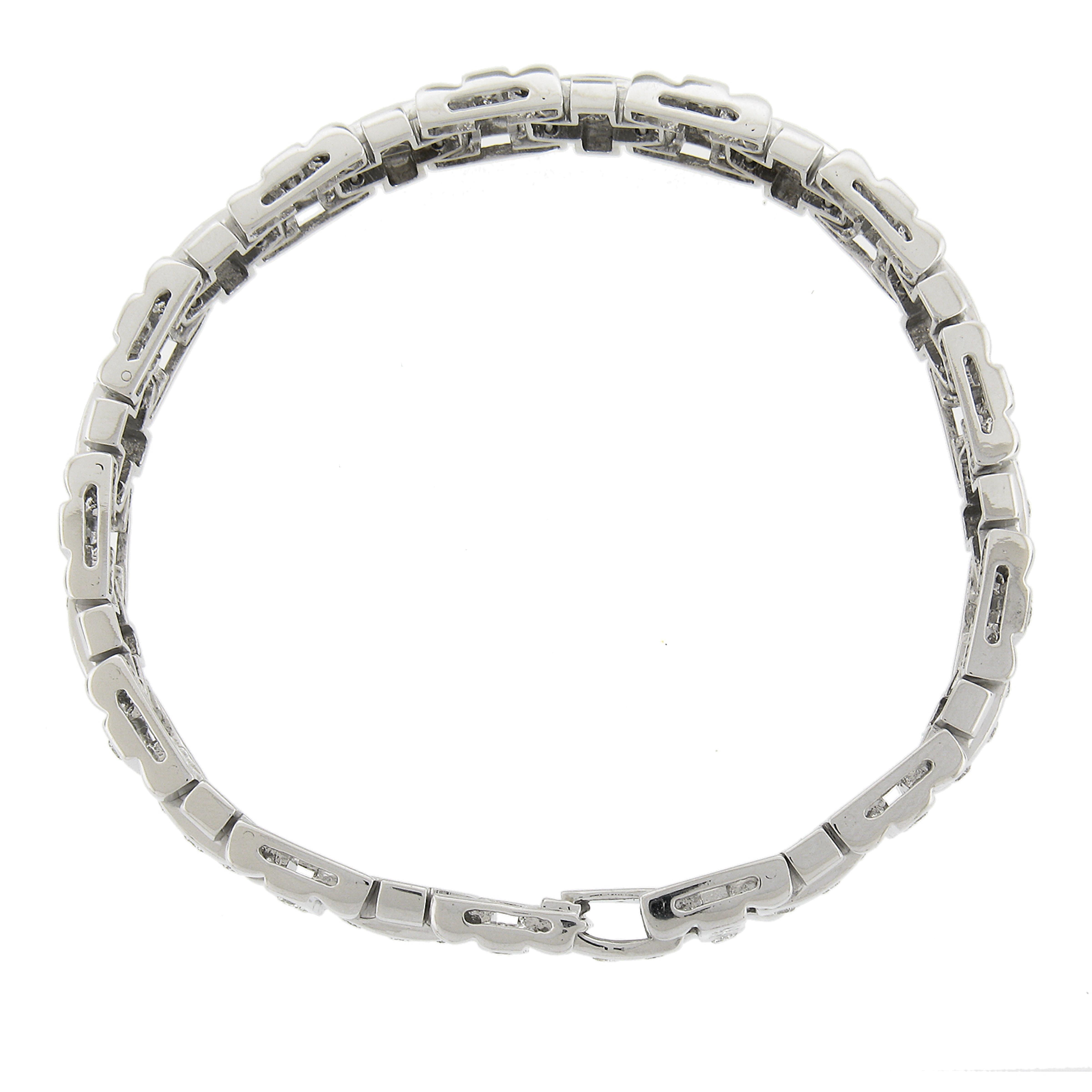 Men's 14k White Gold 2.40ctw Round Brilliant Diamond 11.1mm Wide Link Bracelet For Sale 4