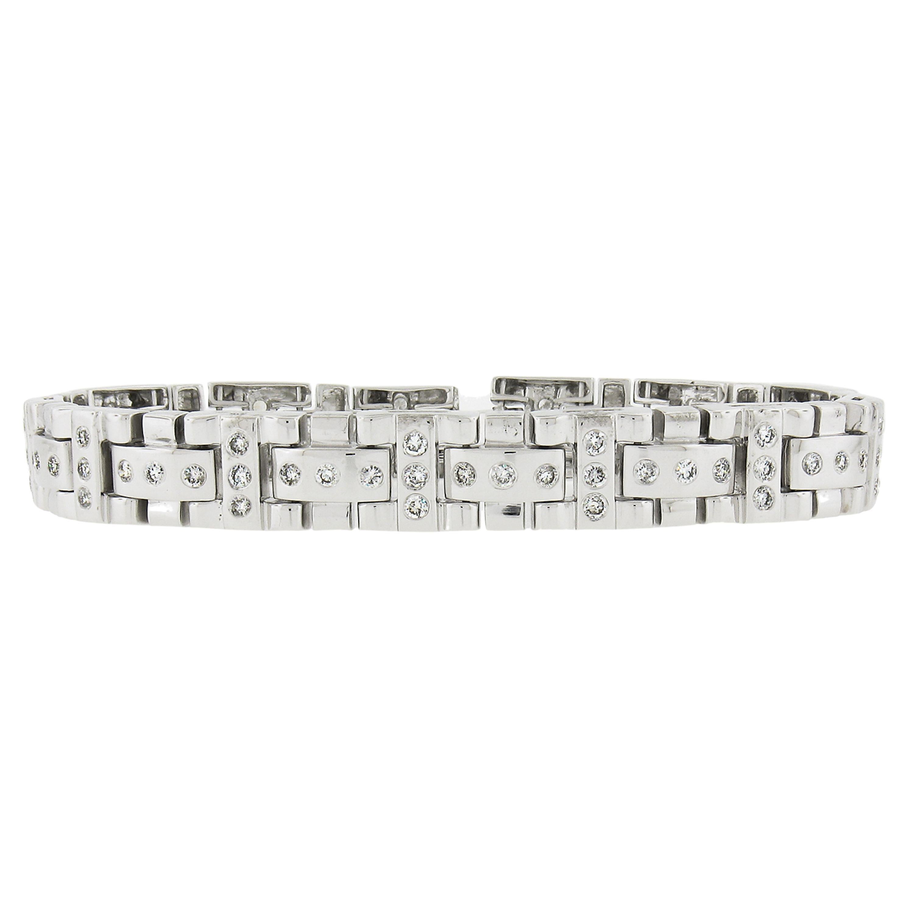 Herren 14k Weißgold 2.40ctw runder Brillant Diamant 11.1mm breites A Link Armband