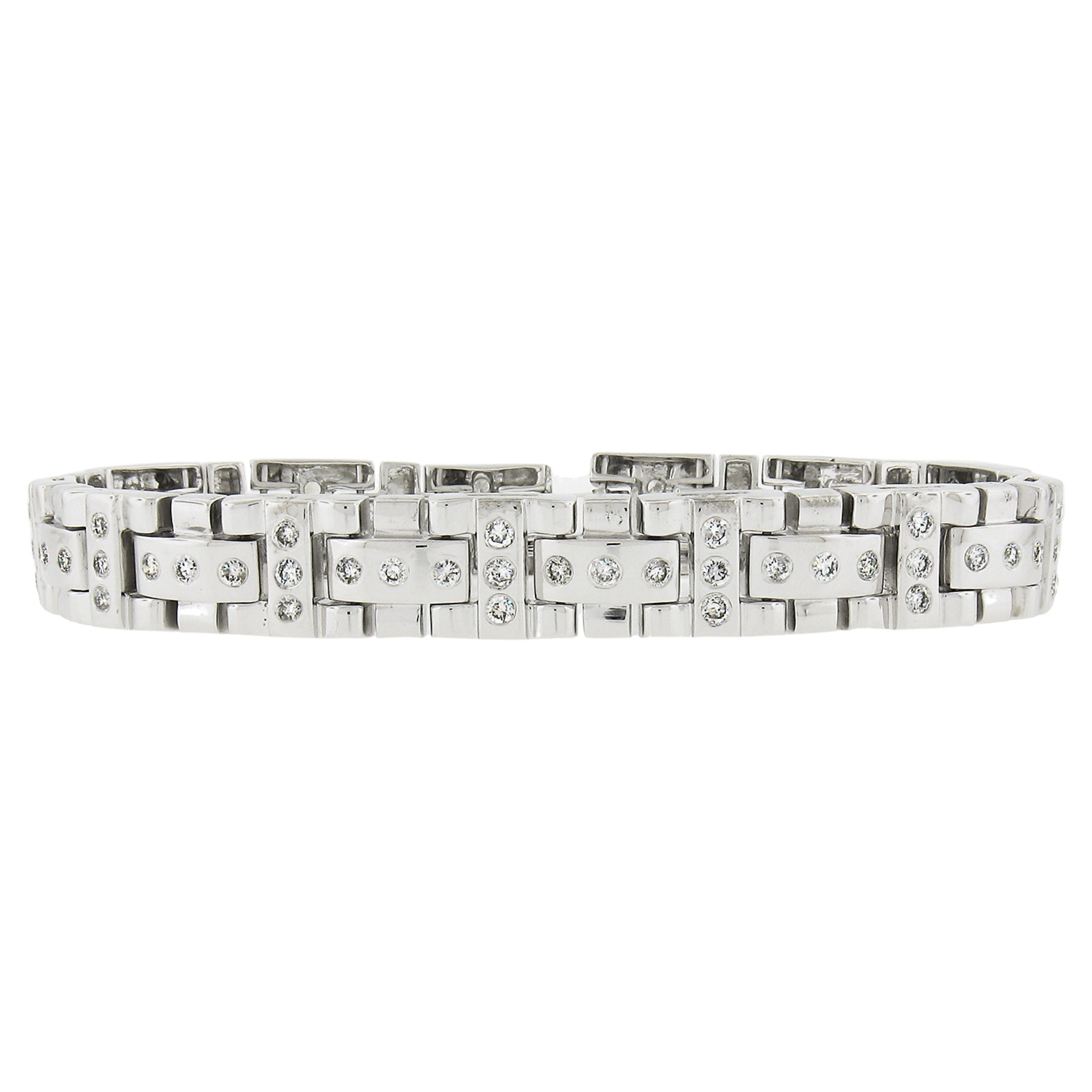 Men's 14k White Gold 2.40ctw Round Brilliant Diamond 11.1mm Wide Link Bracelet For Sale