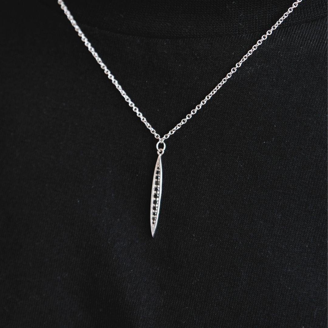 Modern Men’s 14K White Gold Black Diamond Pendant Necklace for Him by Shlomit Rogel For Sale