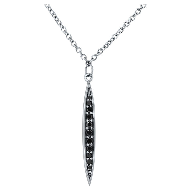 Men’s 14K White Gold, Black Diamond Pendant Necklace for Him by Shlomit