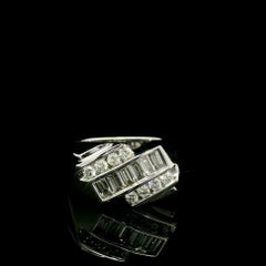 Men's 14k White Gold Diagonal Channel Set Baguette 1.07ct Diamond Wide Band Ring