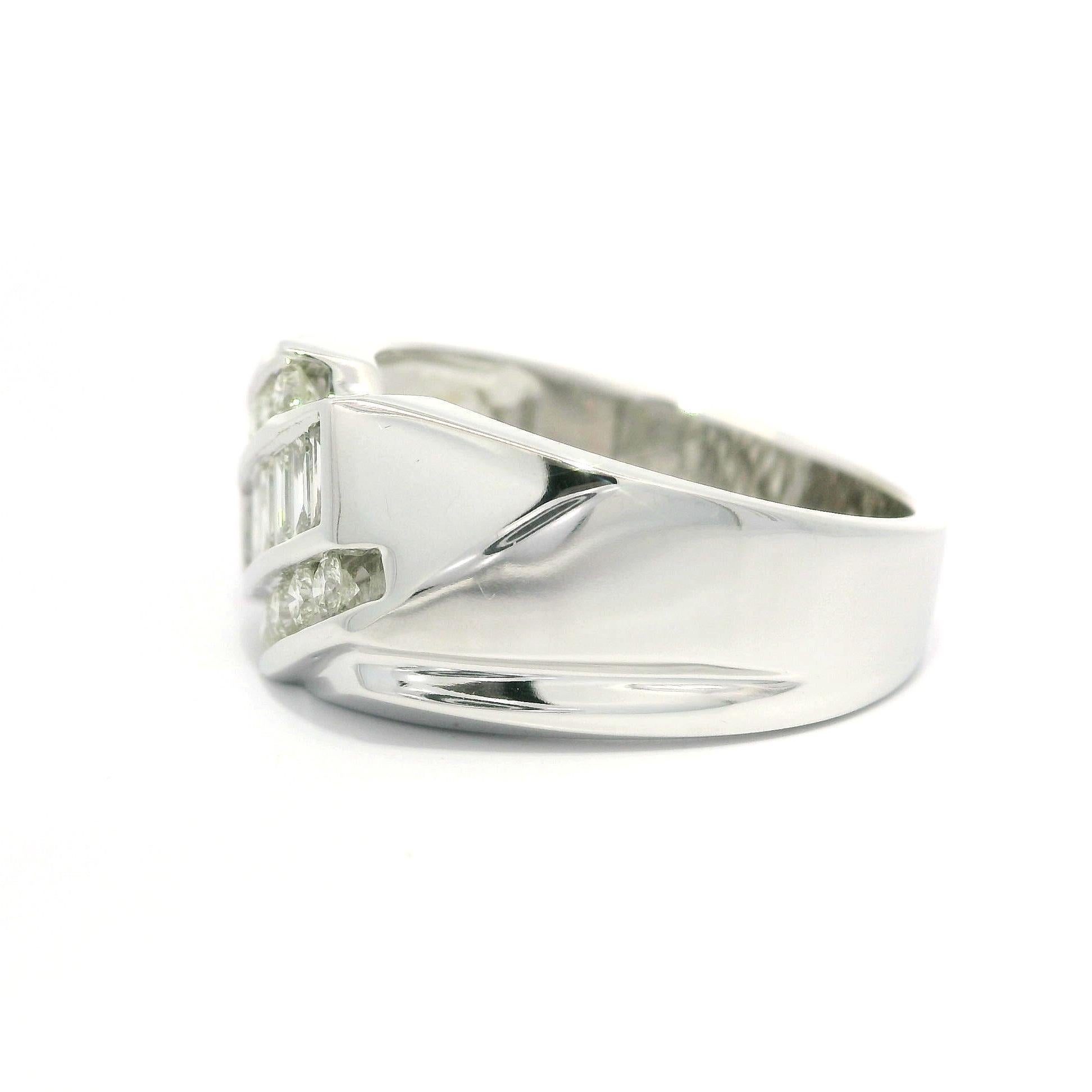 Herren 14k Weißgold Diagonal Channel Set Baguette 1,07 Karat Diamant Breiter Bandring im Angebot 5