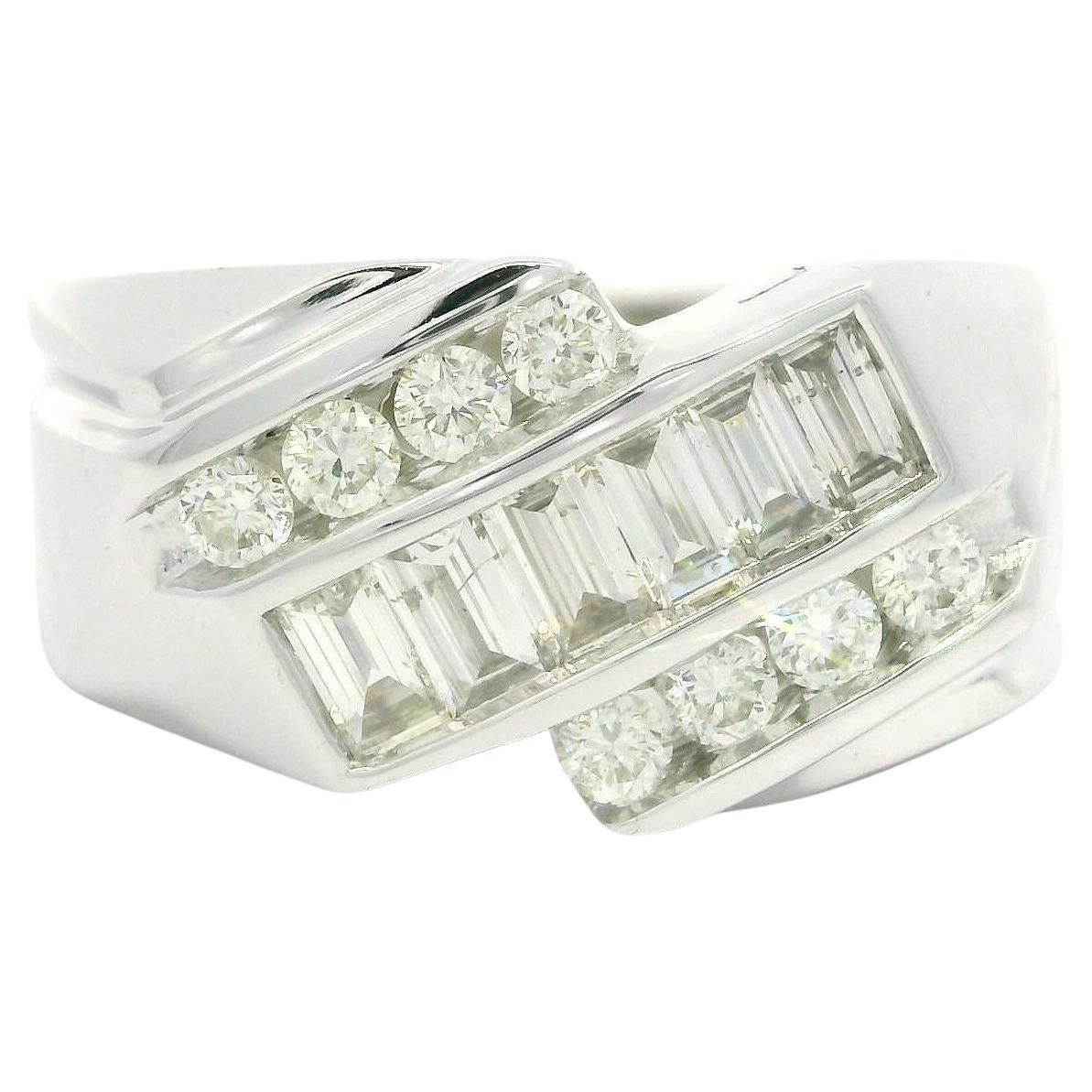 Men's 14k White Gold Diagonal Channel Set Baguette 1.07ct Diamond Wide Band Ring