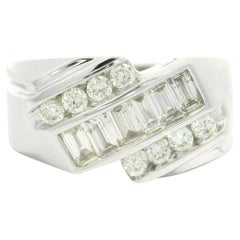 Men's 14k White Gold Diagonal Channel Set Baguette 1.07ct Diamond Wide Band Ring