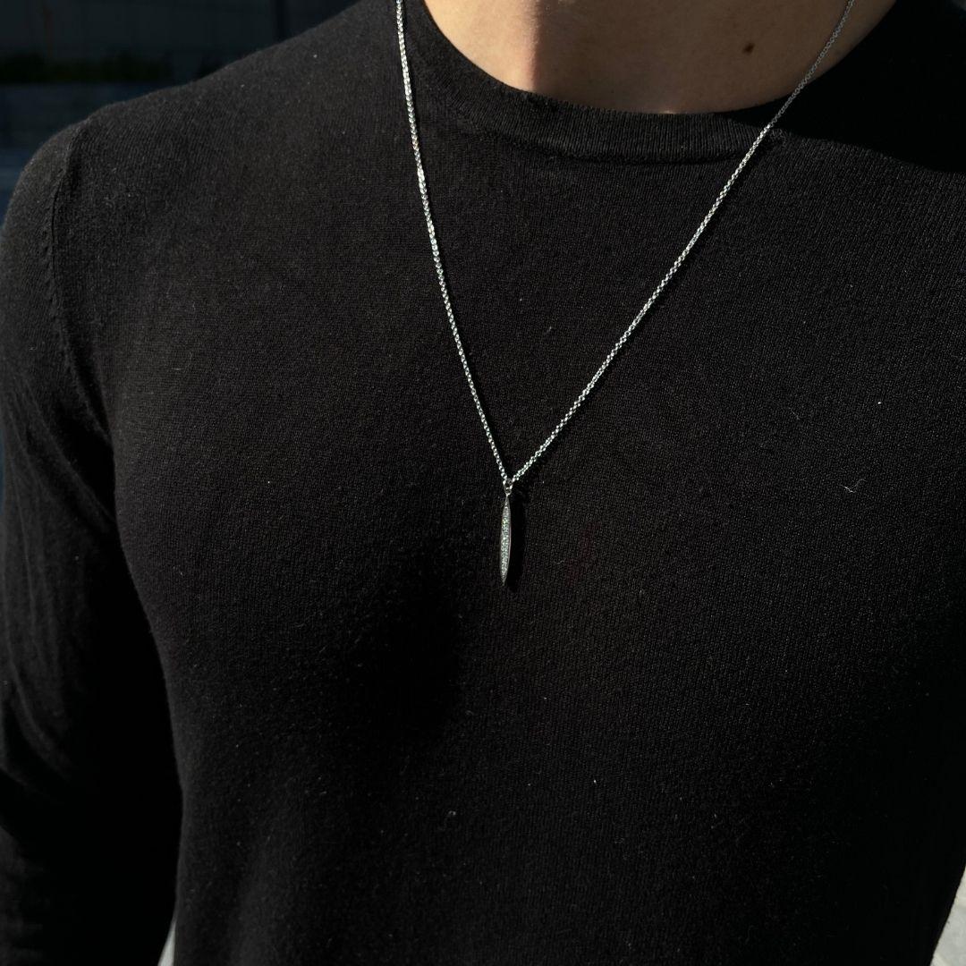 Men’s 14K White Gold Diamond Pendant Diamond Necklace for Him by Shlomit Rogel. 

Simple yet timeless, this diamond necklace is part of Rogel's collection for men. Crafted from 14k solid white gold and set with 11 white diamonds, this necklace is