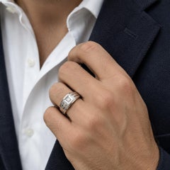 Anello da uomo in oro bianco 14k con diamante solitario, con fascia scanalata e finitura lucida e opaca