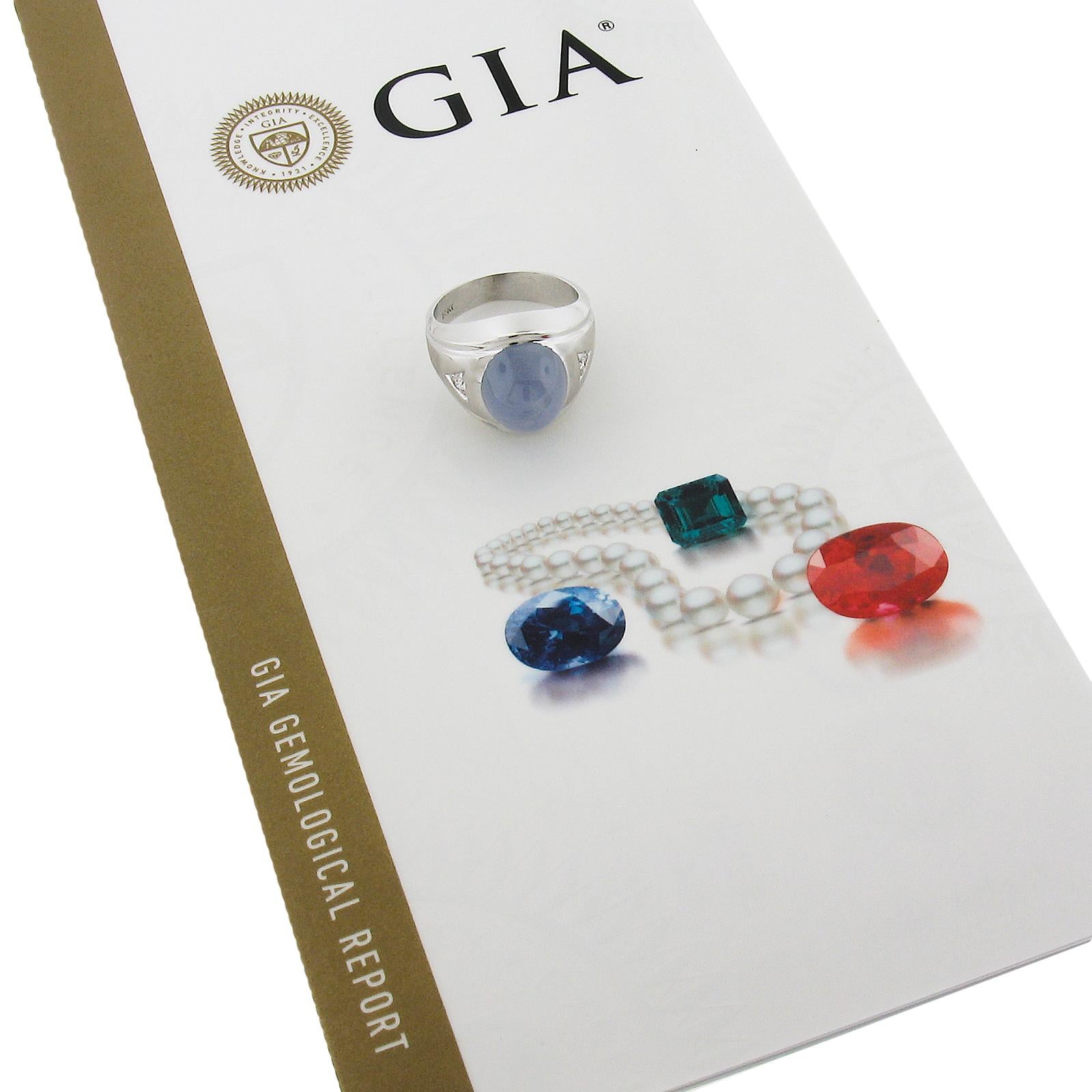 Mens 14k White Gold Gia Graded 14.08ct No Heat Star Sapphire & Diamond Ring 5