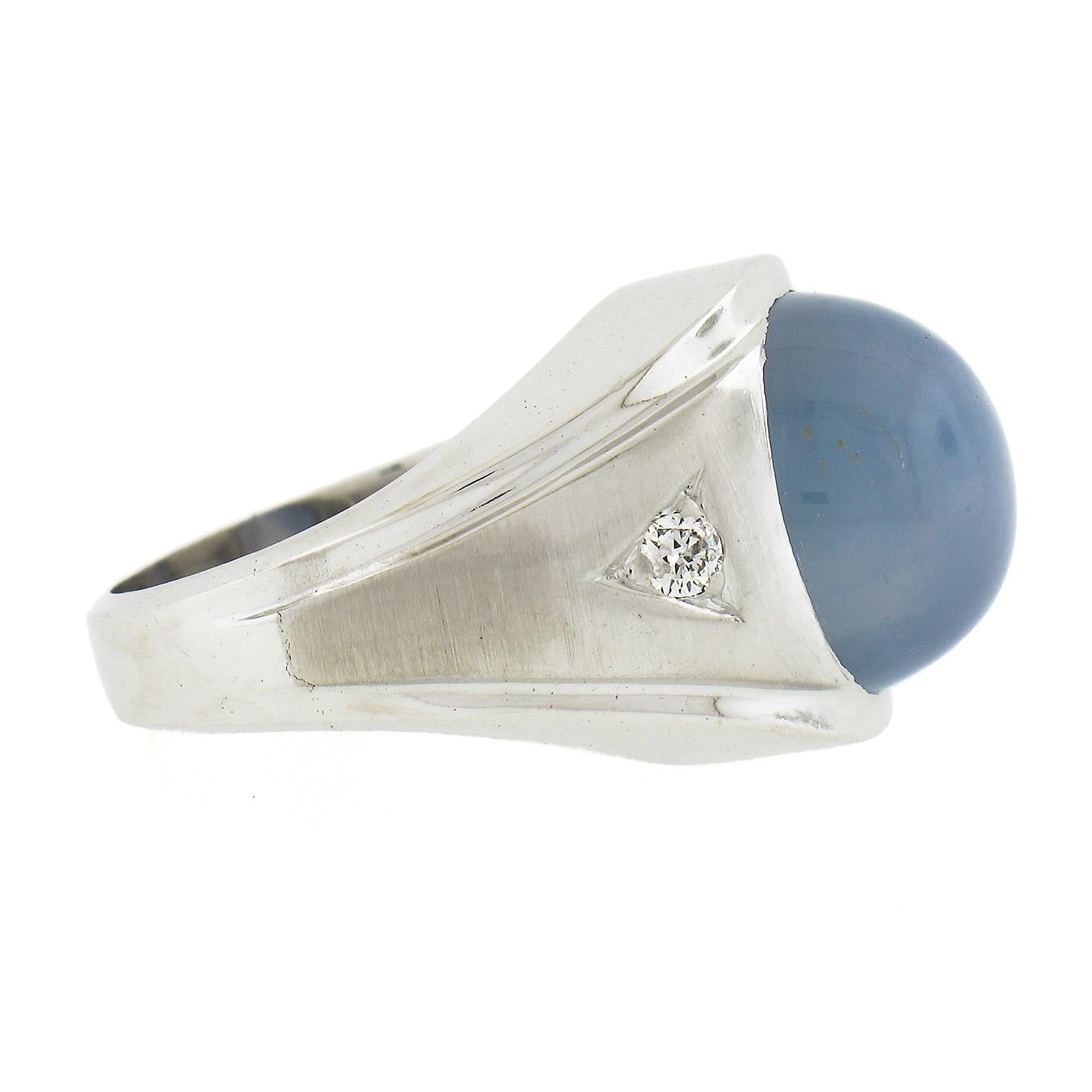 Men's Mens 14k White Gold Gia Graded 14.08ct No Heat Star Sapphire & Diamond Ring