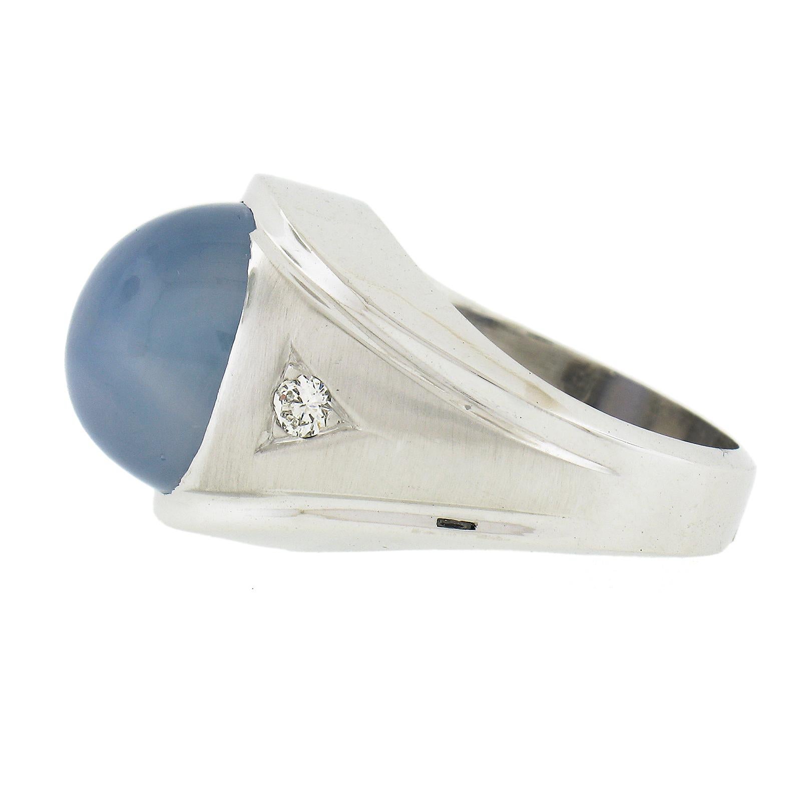 Mens 14k White Gold Gia Graded 14.08ct No Heat Star Sapphire & Diamond Ring 1