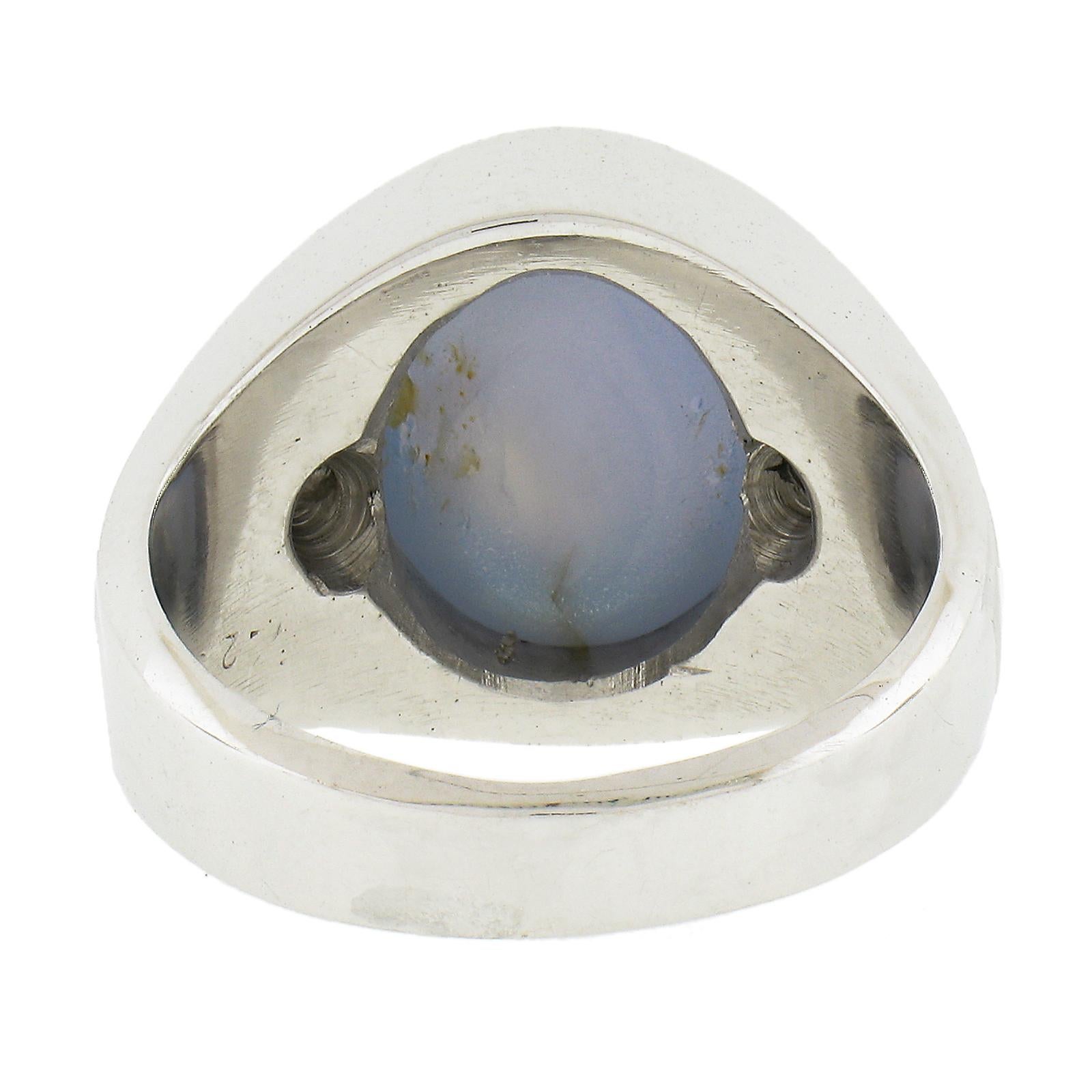 Mens 14k White Gold Gia Graded 14.08ct No Heat Star Sapphire & Diamond Ring 2