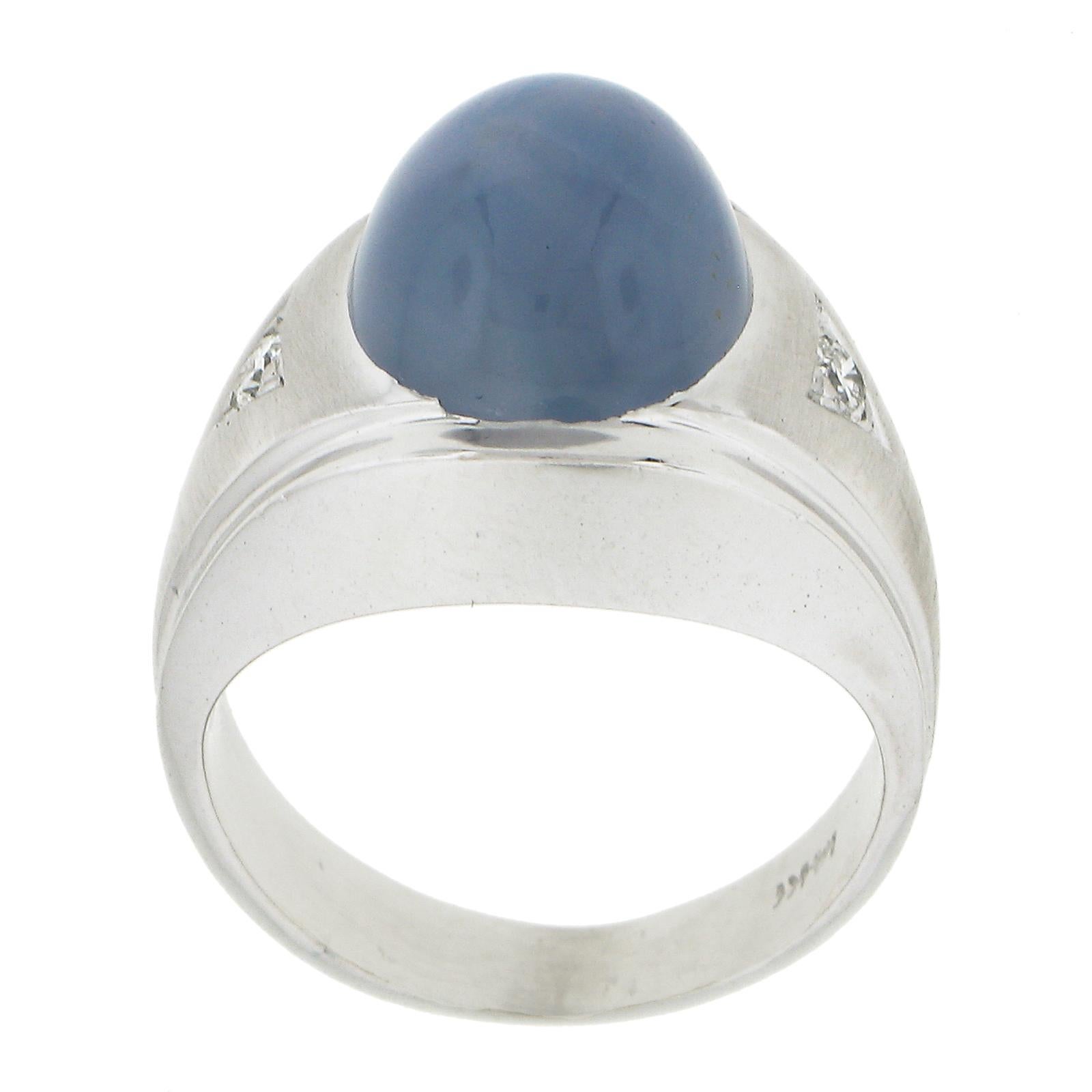 Mens 14k White Gold Gia Graded 14.08ct No Heat Star Sapphire & Diamond Ring 3