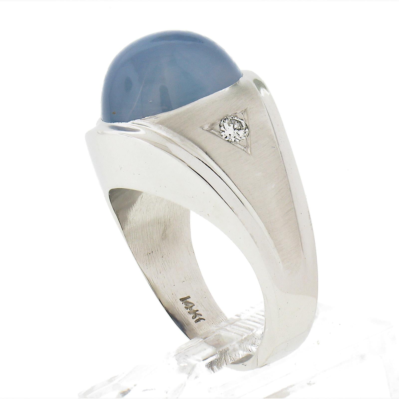 Mens 14k White Gold Gia Graded 14.08ct No Heat Star Sapphire & Diamond Ring 4