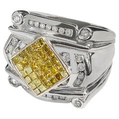 Men's 14k White Gold Ring with Yellow & White Diamonds
