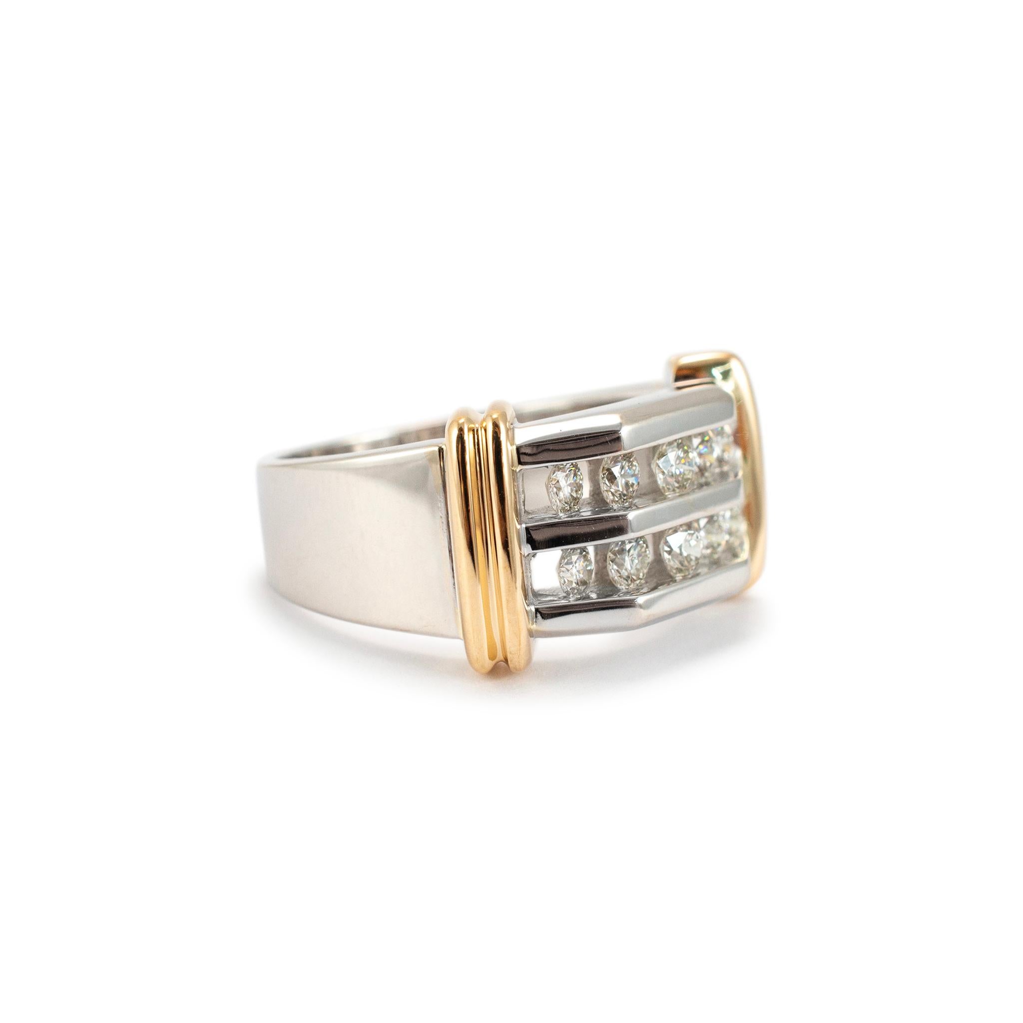 Herren 14K Weiß & Gelbgold Zwei Row Channel Diamond Band (Rundschliff)