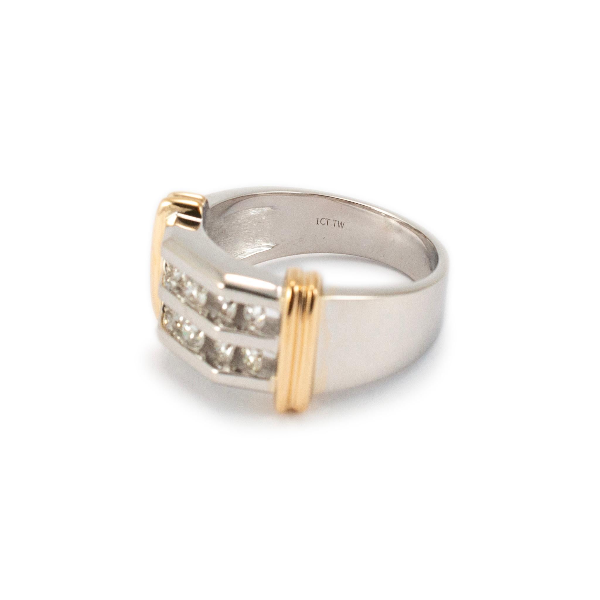 Herren 14K Weiß & Gelbgold Zwei Row Channel Diamond Band im Zustand „Hervorragend“ in Houston, TX