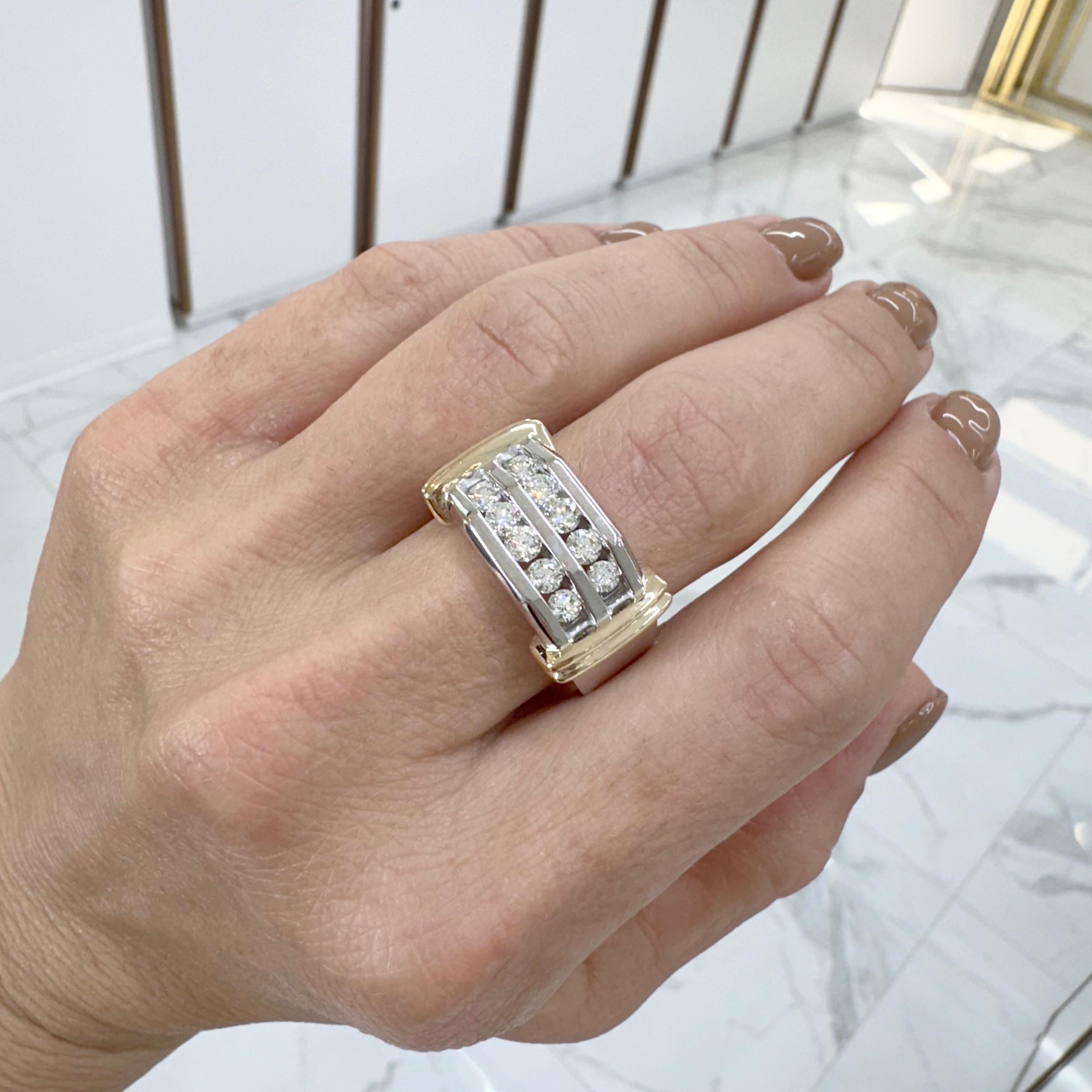 Herren 14K Weiß & Gelbgold Zwei Row Channel Diamond Band 3