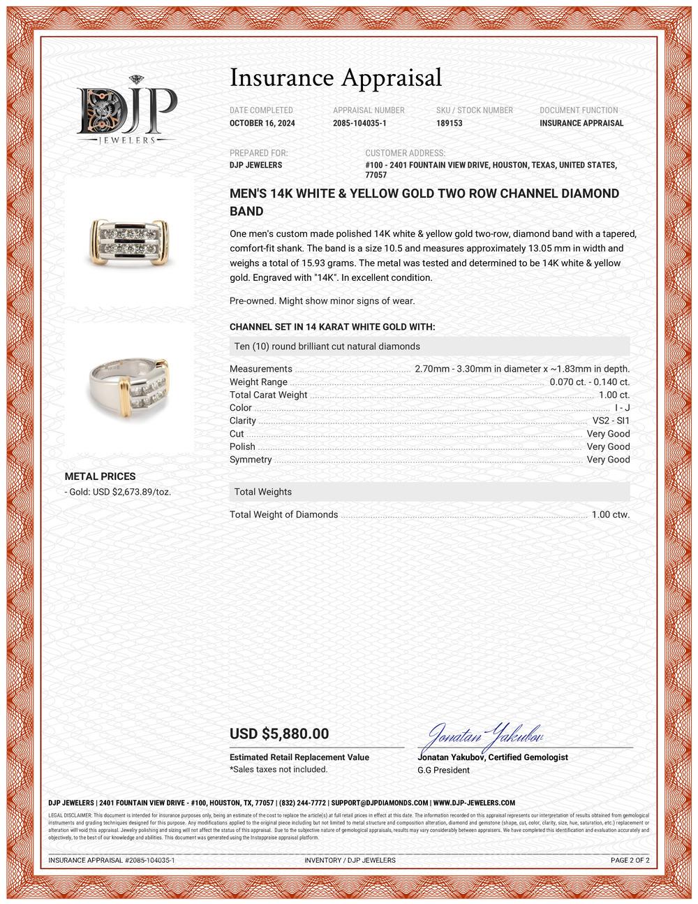 Herren 14K Weiß & Gelbgold Zwei Row Channel Diamond Band 4