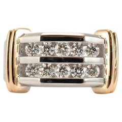 Herren 14K Weiß & Gelbgold Zwei Row Channel Diamond Band