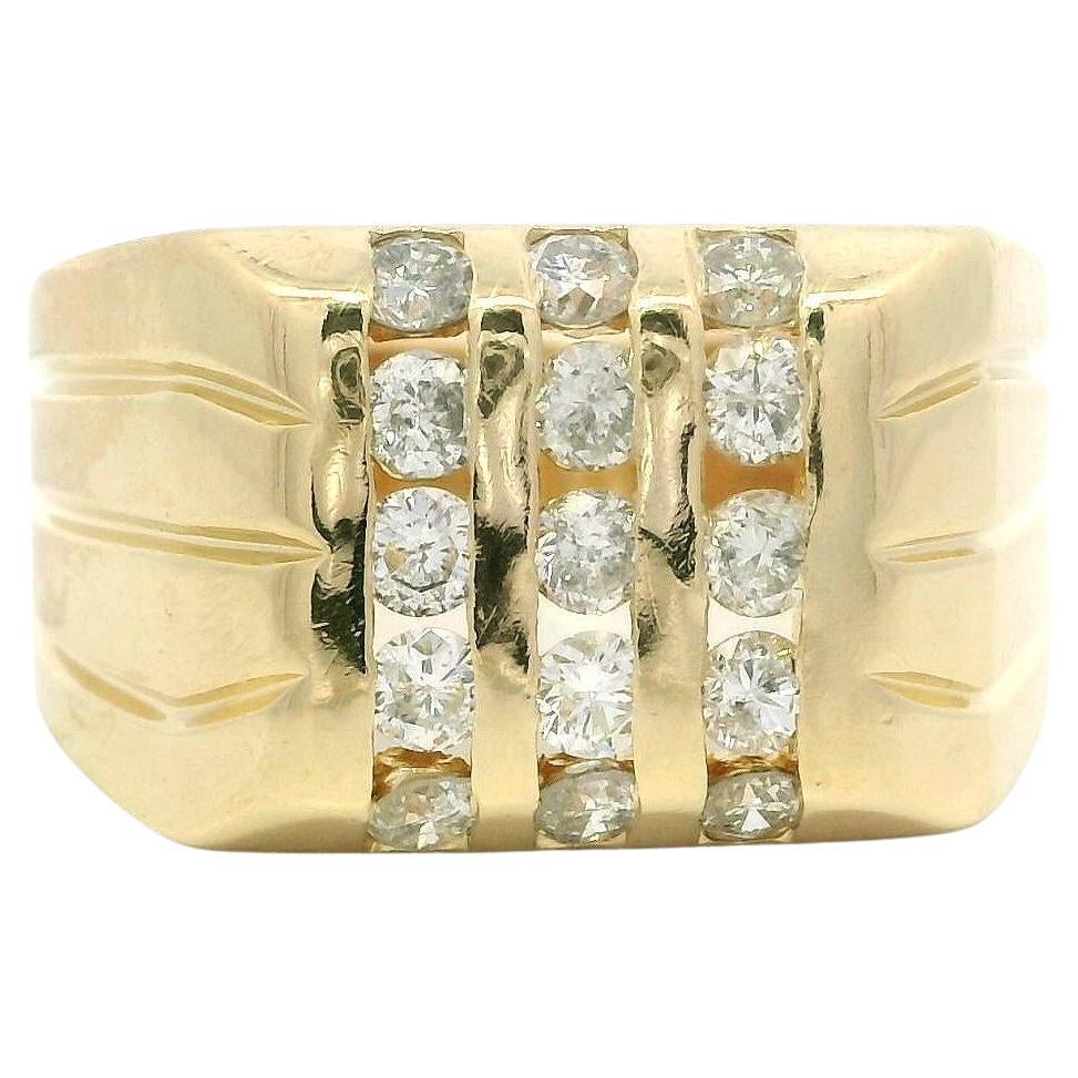 Men's 14k Yellow Gold 0.75ctw Channel Set Diamond Wide Grooved Square Band Ring