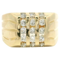 Men's 14k Yellow Gold 0.75ctw Channel Set Diamond Wide Grooved Square Band Ring