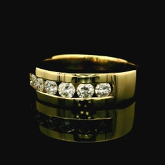 Men's 14k Yellow Gold 0.90ctw Round Diamond Floating Style Wide Band Ring