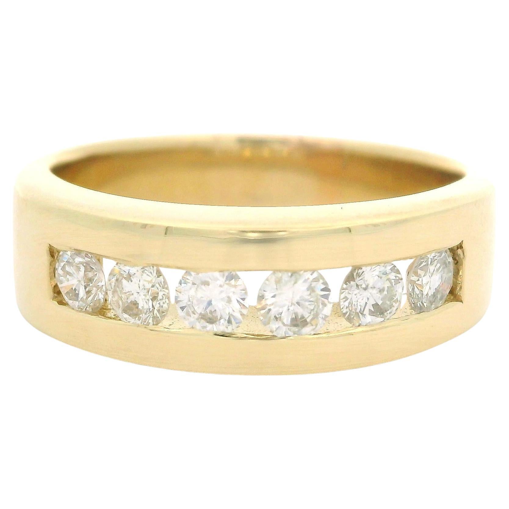 Men's 14k Yellow Gold 0.90ctw Round Diamond Floating Style Wide Band Ring