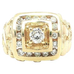 Men's 14k Yellow Gold 0.99ctw Diamond Nugget Texture Large Robust Ring