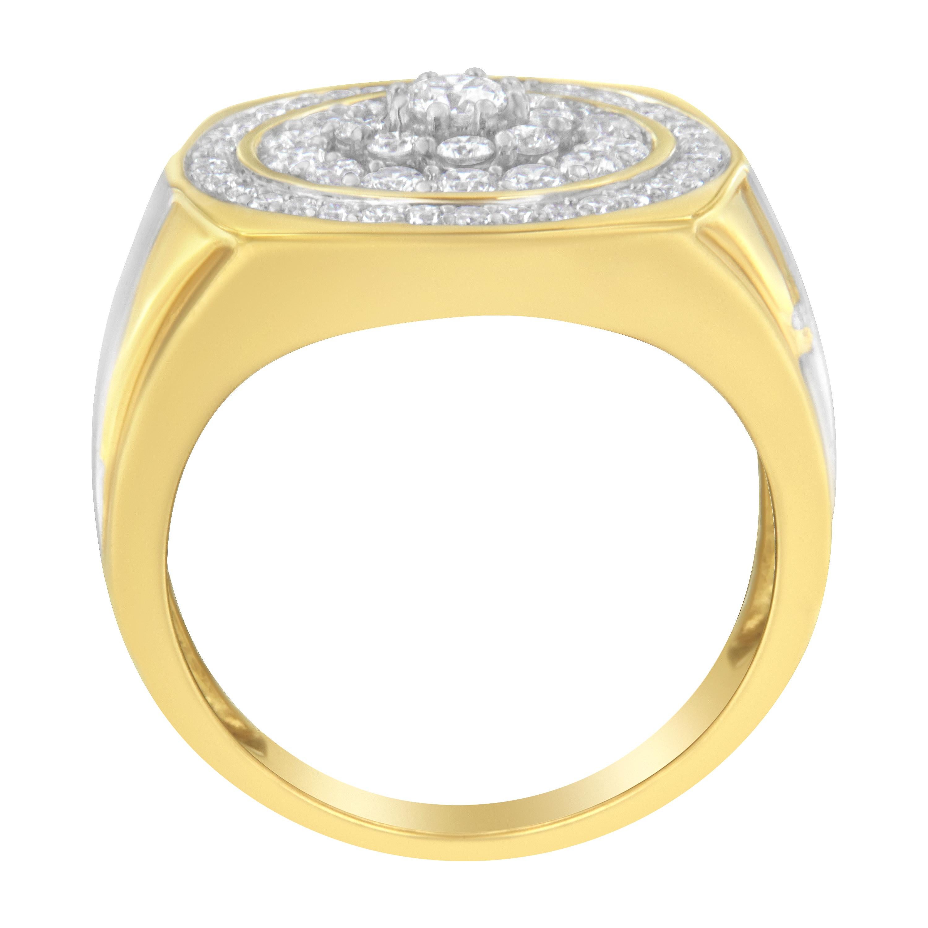 Men's 14K Yellow Gold 1 1/2 Carat Diamond Signet Ring Band 2
