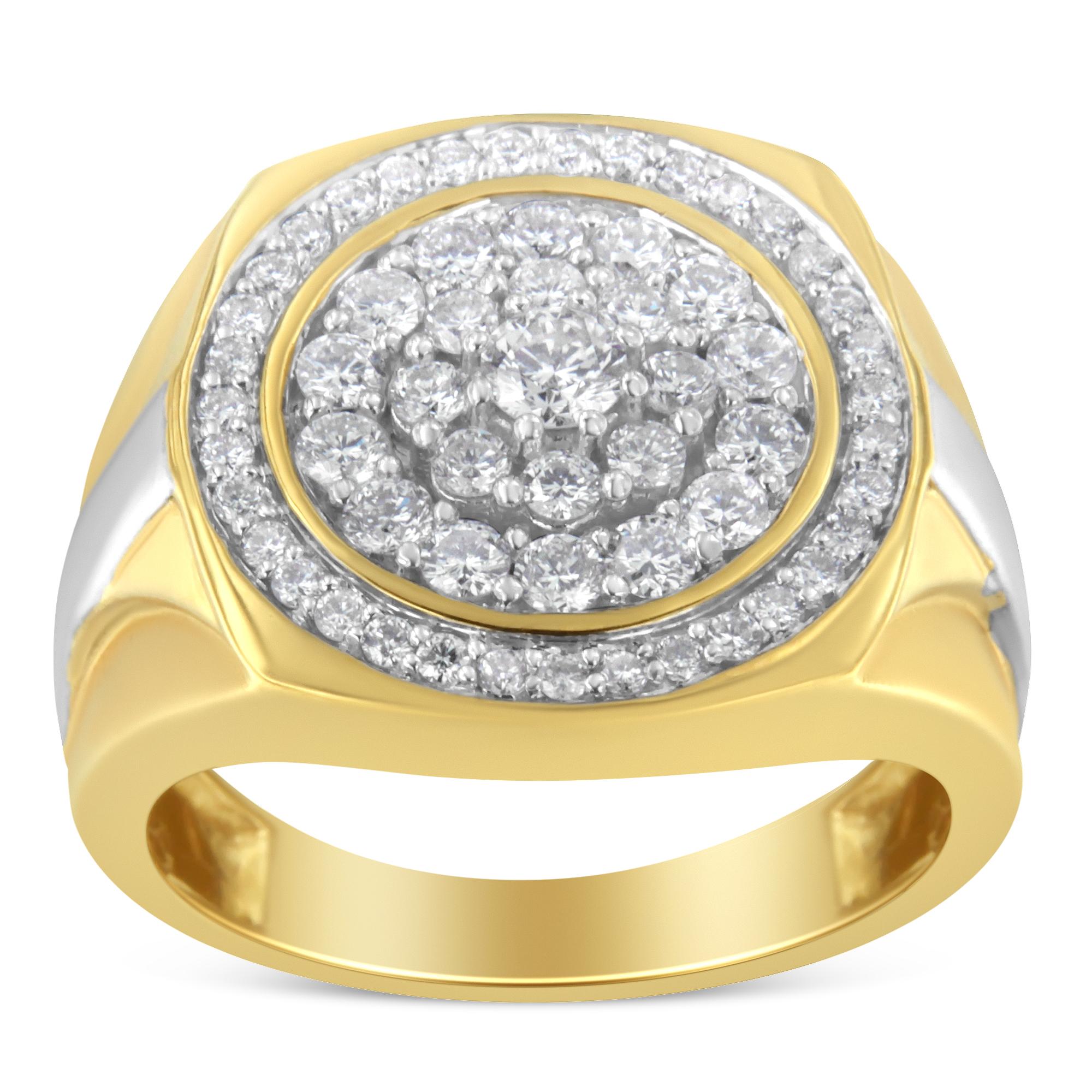 Men's 14K Yellow Gold 1 1/2 Carat Diamond Signet Ring Band 3