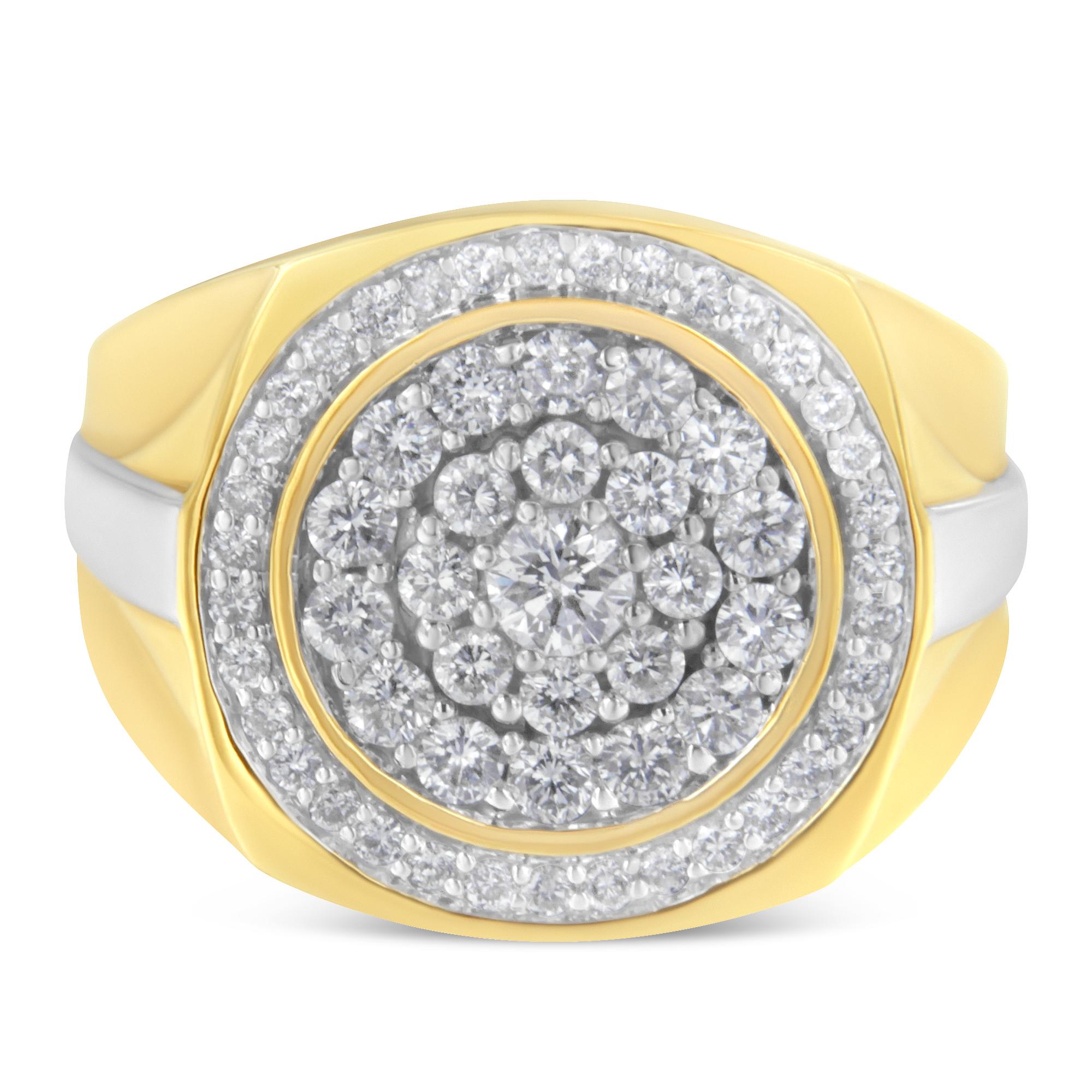Men's 14K Yellow Gold 1 1/2 Carat Diamond Signet Ring Band 5
