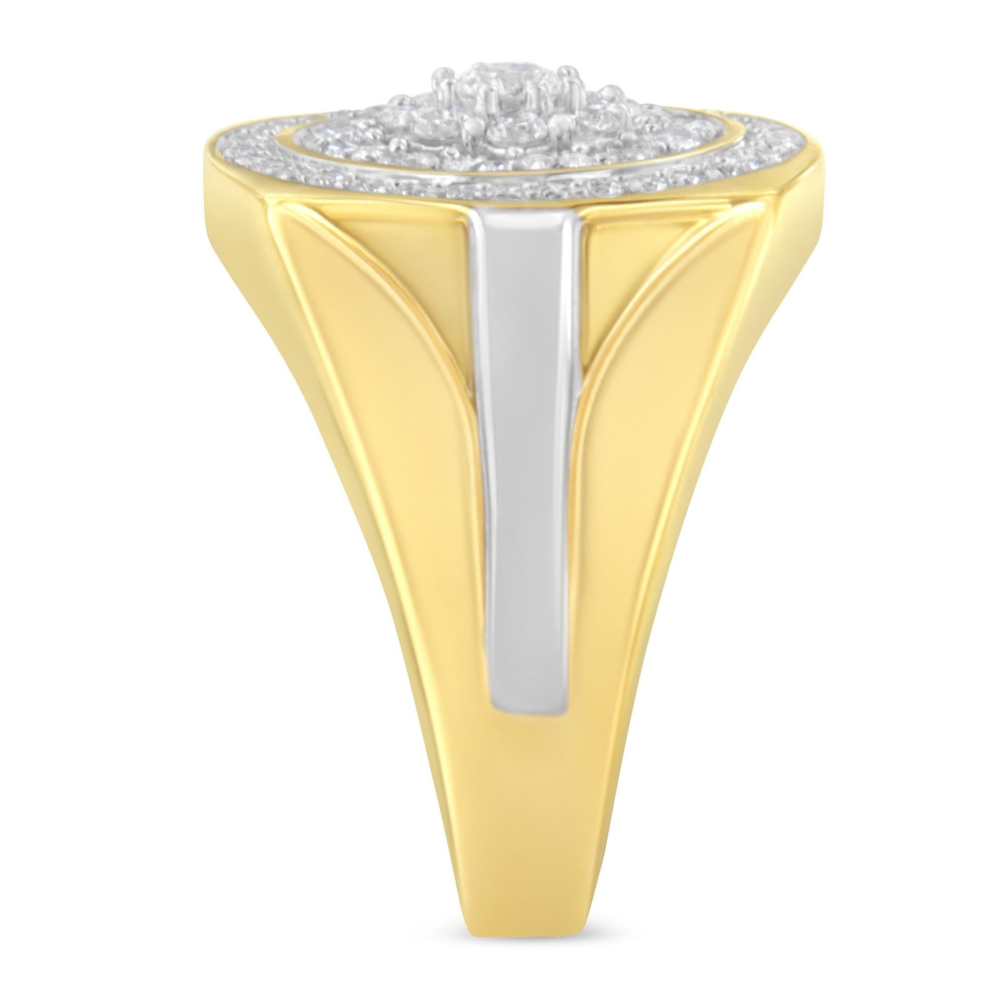 Men's 14K Yellow Gold 1 1/2 Carat Diamond Signet Ring Band 6